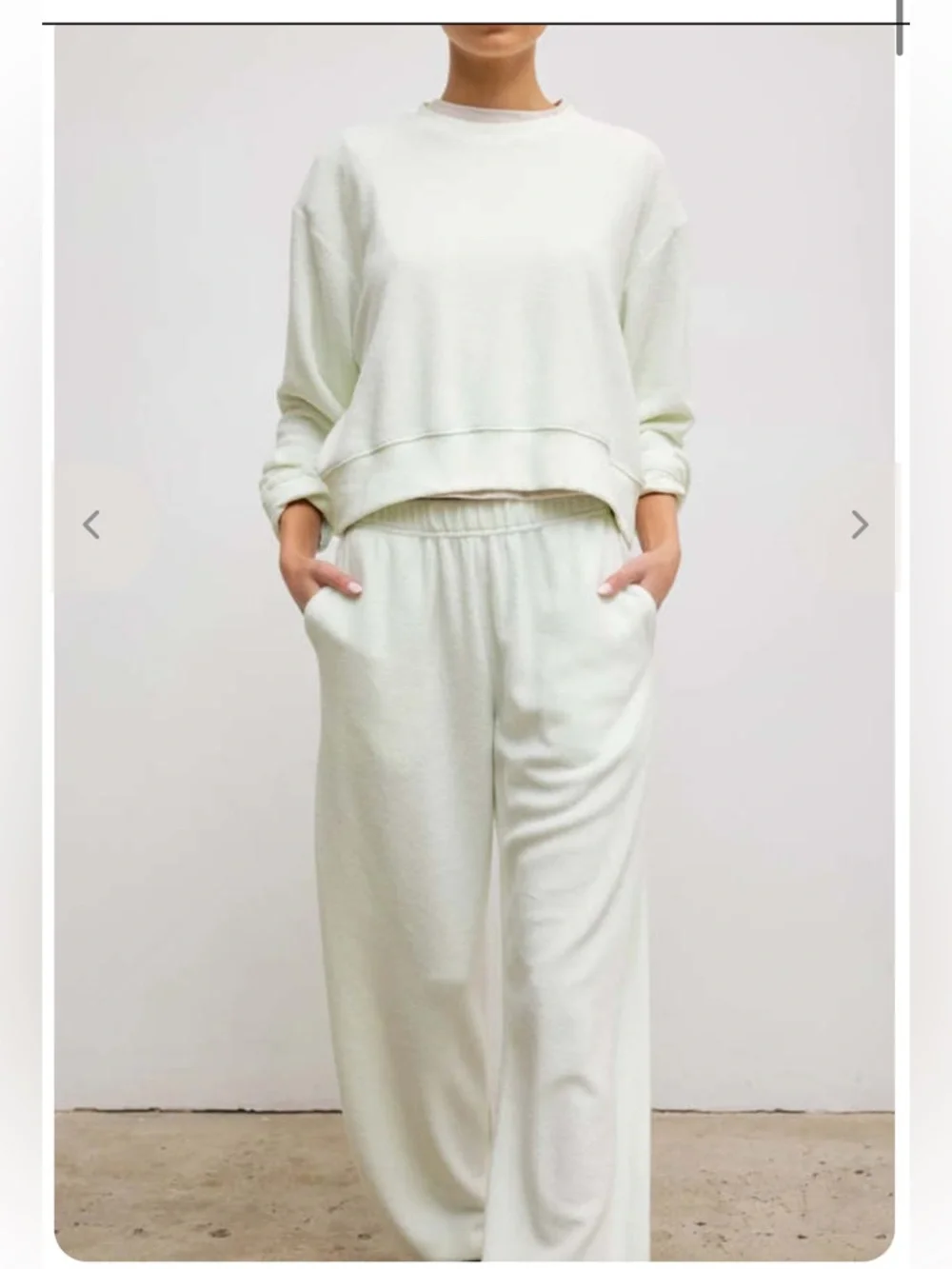 Leset Teddy Classic Crew & Jogger Set Celery Green  M French Terry Loungewear